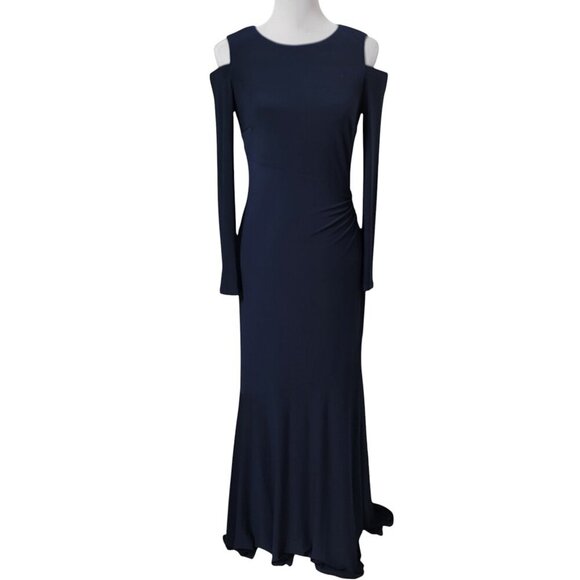 Lauren Ralph Lauren Size 4 Navy Blue Cold Shoulder Evening Maxi Dress - Picture 1 of 13